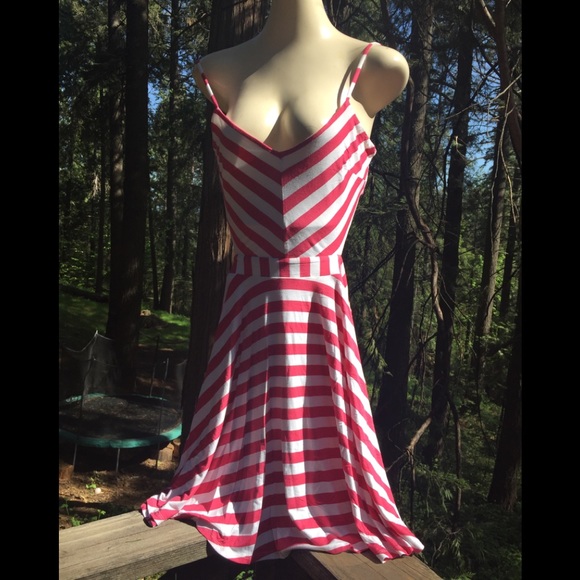 Dresses & Skirts - Bebe dusty rose and white striped halter sun dress